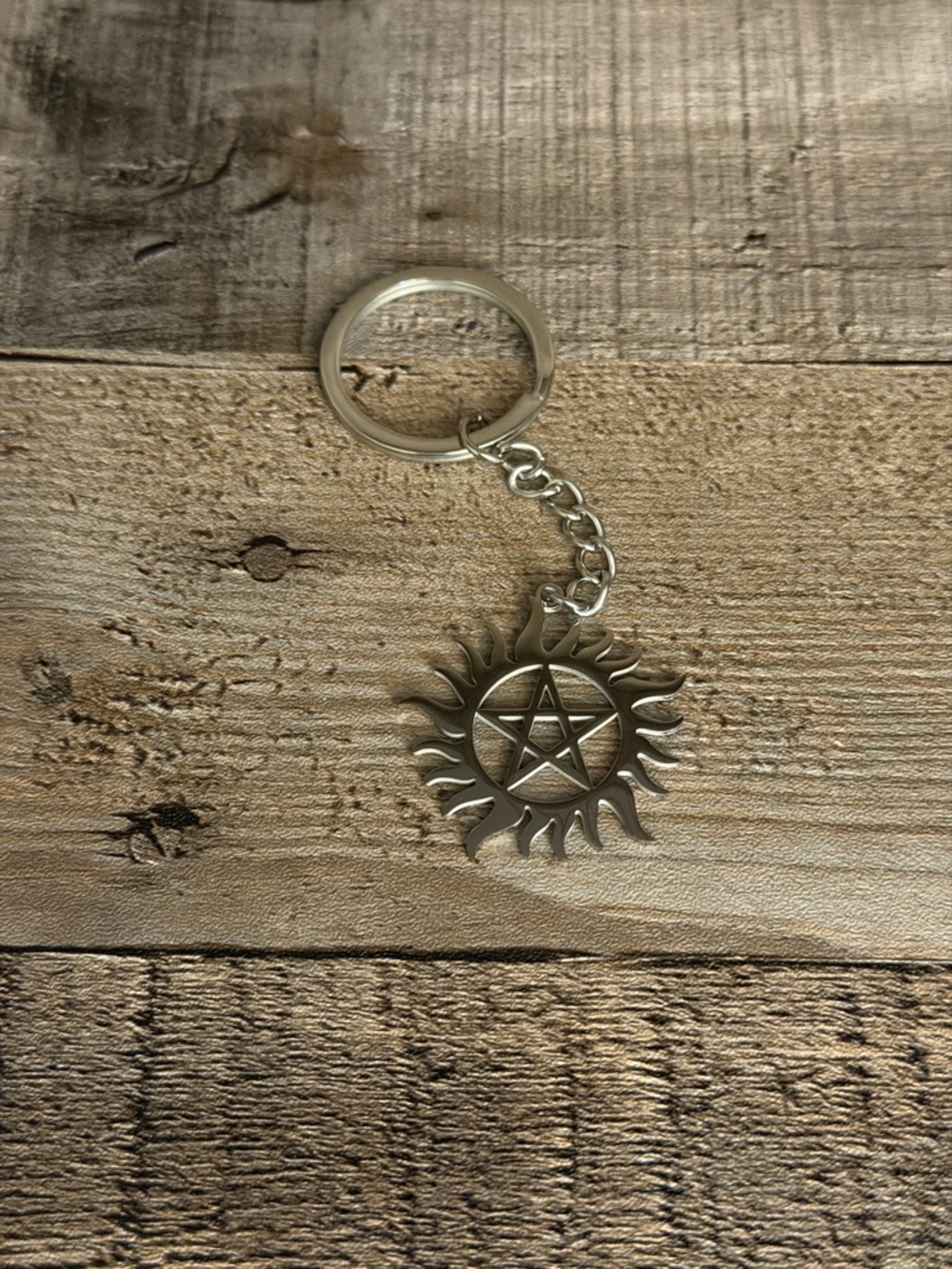 Silver Sun Pentagram Keychain - Silver